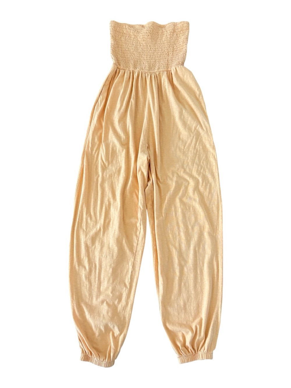 AE American Eagle Sunchaser Strapless Smocked Cotton Jumpsuit Apricot XS